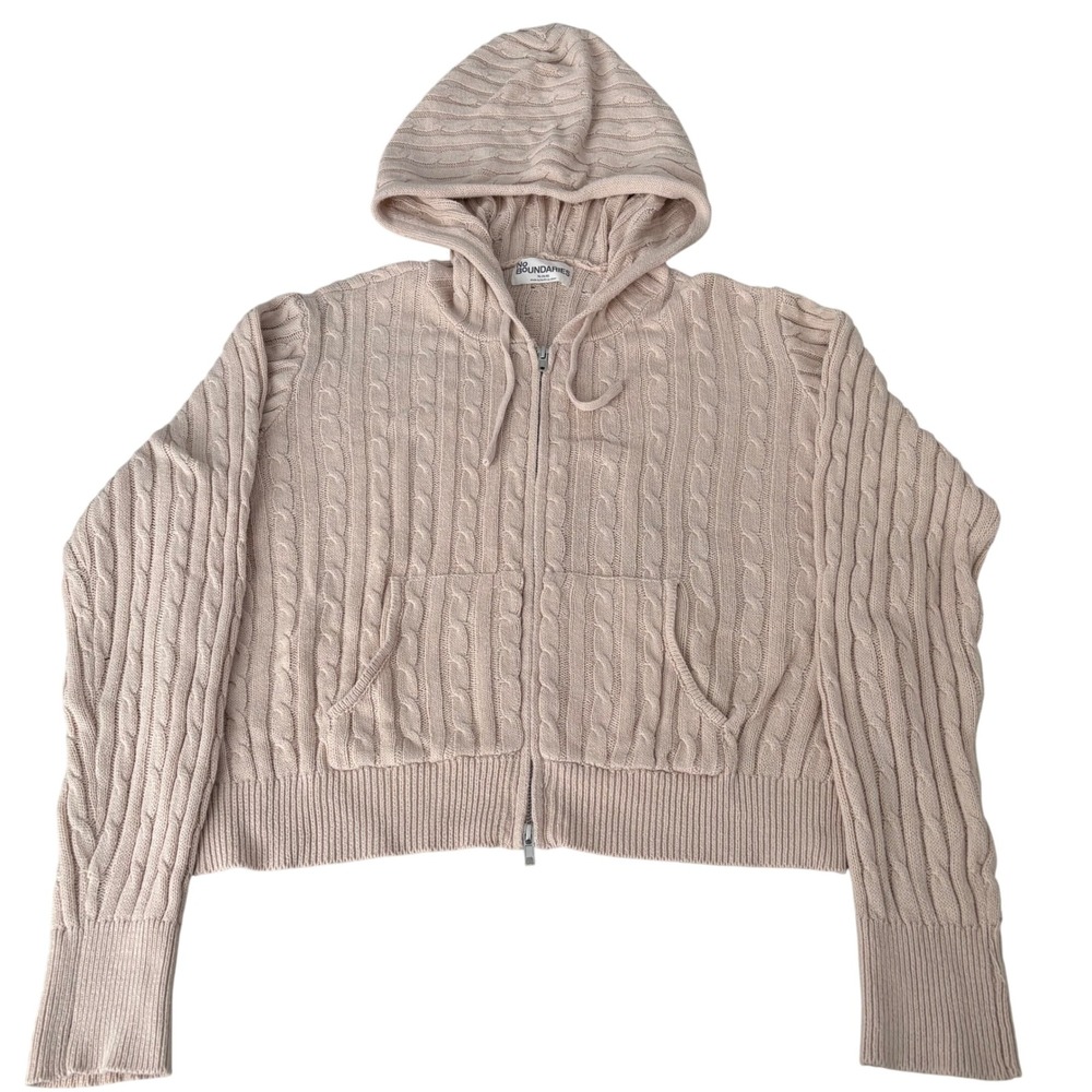 No Boundaries  Cable Knit Zip Up Hoodie Sweater XL 16-18 Long Sleeve Cropped